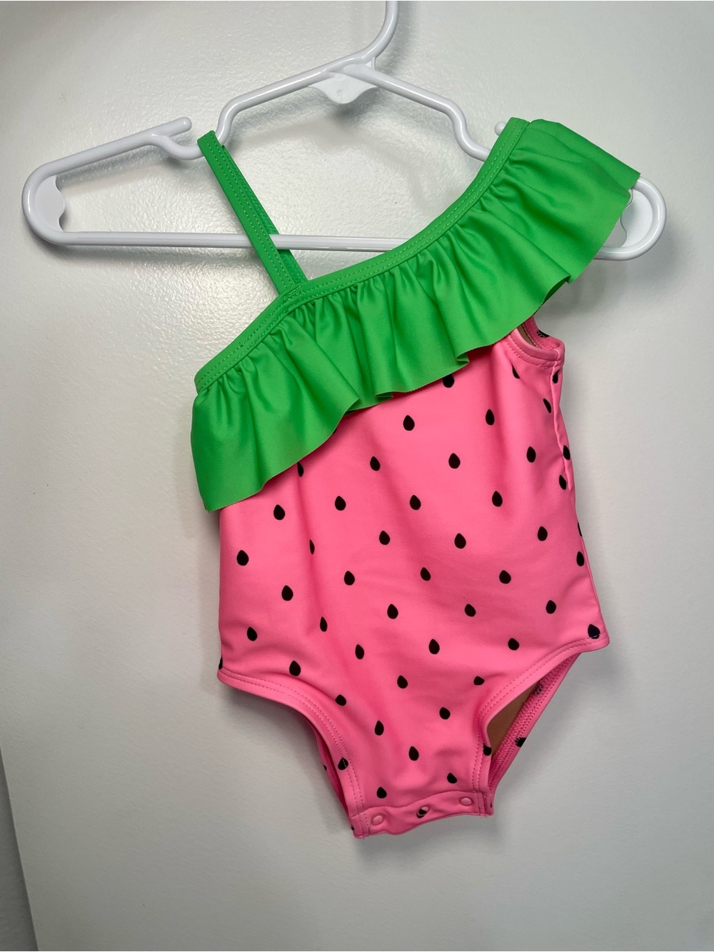 Green & Pink Watermelon One-Shoulder Kids Swimsuit(3-6months)